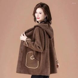 Women's Fur 2023 Autumn And Winter Fashion Middle-Aged Old Fat Mother Hooded Mink Velvet Jacket Long Thick Loose Coat M-6XL