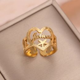 Wedding Rings Personalized Name Ring Custom With Heart 18K GoldPlated Stainless Steel Nameplate For Women Mother's day gift 231030