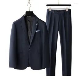 Men's Suits High-end Boutique (suit Trousers) Solid Colour Navy Blue Business Leisure Work Slim Suit Groom Wedding Dress Two Sets