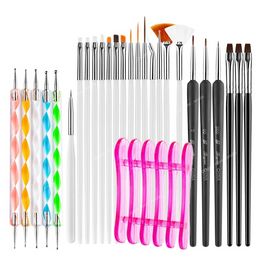 Acrylic Nail Art French Liner UV Gel Brushes Dotting Carving Pen Painting Tool Manicurist Full Set Brush with Penholder Nail ToolsNail Brushes Nail Art Tools