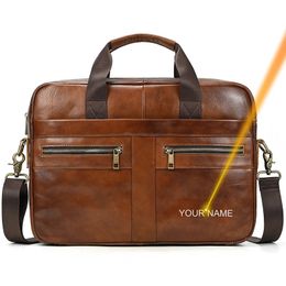 Briefcases Luufan Genuine Leather Men's Business Handbag 15" Laptop Briefcase Bag Male A4 Document Shoulder Message Computer Bag Work Tote 231030