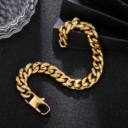 Charm Bracelets Punk Gold Color Thick Chain European Fashion Stainless Steel Chunky Bangles Hip Hop Women Man Jewelry Party