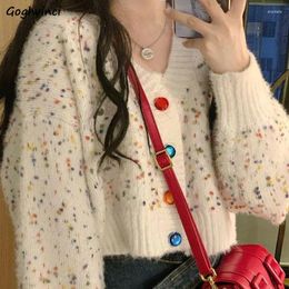 Women's Knits Cardigan Women Vintage Short Floral Sweaters Sweet Knitted V-neck Trendy All-match Outwear Leisure Female Fall Chic Gentle