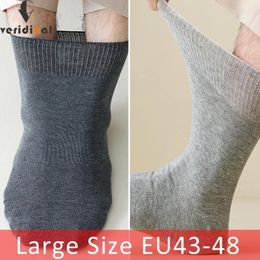 Men's Socks 2 Pairs Large Size Men Plus Long Cotton Loose Mouth Good Elastic Business Solid Party Dress Diabetic Fathers EU43-48