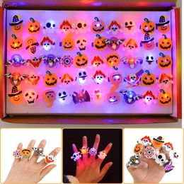 Party Decoration 10pcs Halloween Decorations Creative Cute Pumpkin Ghost Eye Rings For Children Luminous LED Flash Finger Ring