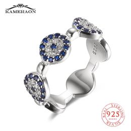 Wedding Rings 925 Sterling Silver Stack-able Finger Rings for Women Blue Zircon Stone CZ Eye Bead Couple Vintage Rings Turkey Jewelry 231027