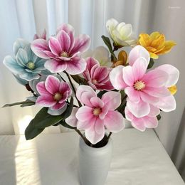 Decorative Flowers Yan Large Magnolia Flower Real Touch 3 Heads Latex Artificial Branches For Wedding Table Centerpiece Home Decoration