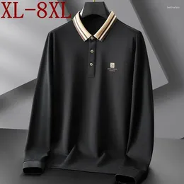 Men's Polos 8XL 7XL 6XL 2023 Autumn England Style Shirts For Men Long Sleeve Lapel Mens Polo Shirt High End Casual Loose Homme