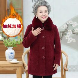 Women's Trench Coats Velvet Woollen Single-breasted Coat Winter Jacket Old Age Fashion Autumn Fur Collar Warm Grandma