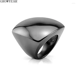 Cluster Rings Gunmetal Gun Color Stainless Steel Square Big Ring Thick Hip Hop Rock Signet For Women Men Jewelry Bijoux Femme Party Gift