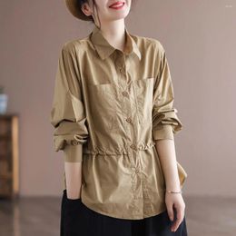 Women's Blouses Leisure Khaki Shirts Button Lapel Cardigan Top Lady Loose Long Sleeve Oversized Shirt Womens Autumn Blusas Mujer B198