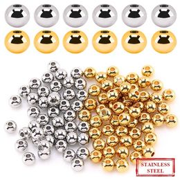 Original Gold Colour Metal Spacer Beads 304 Stainless Steel Smooth Round Loose Beads for DIY Bracelet Necklace Jewellery Making Fashion JewelryBeads gold Colour metal