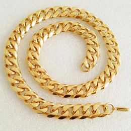 Chains High Polishing 15mm Width Cool Men 316 Stainless Steel Gold Color Cuban Link Necklace Jewelry 7"-40"