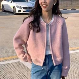 Women's Knits Knitted Cardigan Round Neck Cashmere Sweater Coat Korean Fashion Soft Slim Fit Jacket Zipper With Double Sliders