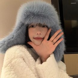 Berets Korean Imitation Mink Bomber Hats For Women Autumn And Winter Thickened Warm Ear Protection Hat Outdoor Cute Plush Ski Cap