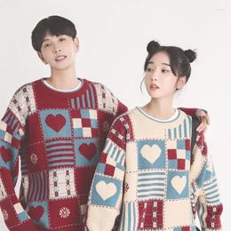 Women's Sweaters Women Sweater Autumn Winter Korean Sweet Vintage Plaid O-Neck LOOSE Full Sleeve Pullover Keep Warm Couples Clothes