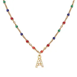 Pendant Necklaces MinaMaMa Bohemian Stainless Steel Handmade Zircon Initial Necklace For Women Alphabet Letter Choker Boho Jewelry