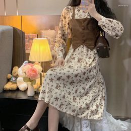 Casual Dresses Dress Women Autumn/winter Korean Style Floral Print Buttons Long Sleeve Fashion Vestidos Drop YPH303