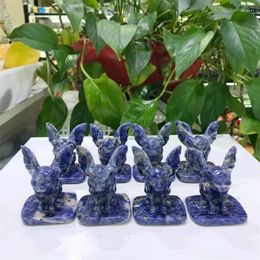 Decorative Figurines 2.3" Natural Blue Sodalite Gargoyle Carved Crystal Polished Quartz Healing Energy Stone Gemstone Crafts For Home