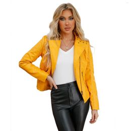 Women's Leather 2023european Size Spring And Autumn Jacket Short Slim Thin Coat Ladies Motorcycle Clothing