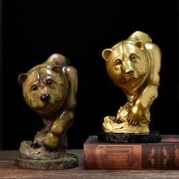 Decorative Objects Figurines Resin Black Bear Head Figurines for Desktop Entry Interior Animal Object Statues Home Office Tabletop Decor Ornament 231030