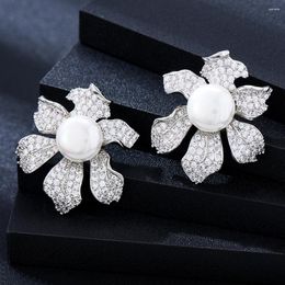 Stud Earrings GODKI Pearl Flowers For Women Wedding Full Micro Cubic Zirconia Bridal Engagement Jewellery Addiction