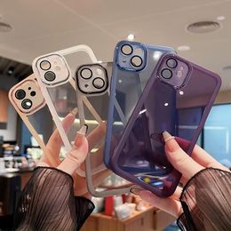 Electroplate Camera Circle Phone Cases Flexible Clear Back Cover with Lens Protector for iPhone 15 15pro 15plus 15 pro max 14 13 12 11 XR 7p 8plus