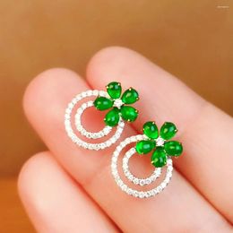 Stud Earrings 16153 Solid 18k Gold Nature 1.00ct Green Emerald And Diamonds For Women Fine Jewellery Birthday Presents