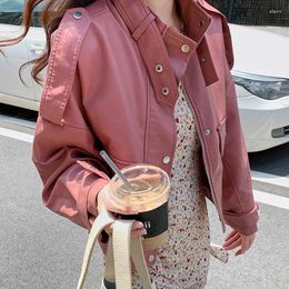 Women's Leather Spring 2023 Short Faux Moto Biker Jacket Women Fashion Punk Outwear Long Sleeve Soft PU Coat Casual Abrigo Mujer