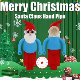 Colorful Silicone Pipes Merry Christmas Santa Claus Hand Pipes Portable Herb Tobacco Oil Rigs Spoon Glass Nineholes Filter Bowl Cigarette Holder Smoking DHL