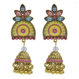 Dangle Earrings Jhumka Bells Tassel Drop For Women Vintage Bohemian Gold Colour Ethnic Multicolor Crystal Flower Beads Jewellery