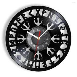 Wall Clocks Mysterious Norse Magick Viking Compass Clock Talisman Aegishjalmr Helm Of Awe Protection Symbol Record