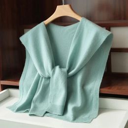 Shawls Spring and Autumn 100% Pure Wool Knitted Small Shawl Female Knotted Sweater Scarf Shoulder Neck Protection Cashmere Bib Dual-Use 231027