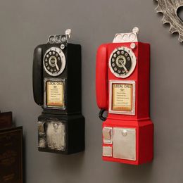 Decorative Objects Figurines Creative Retro Phone Model Statue Wall Hanging Decoration Resin Micro Furniture Home Decor Living Room Office 231027