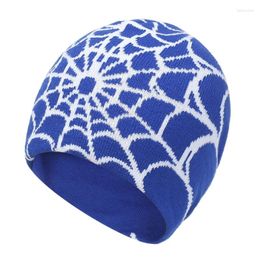 Ball Caps Knitted Beanie Hat For Women Adult Fashion Winter Crochet Spiderweb Pattern Outdoor Sport Unisex Headwear