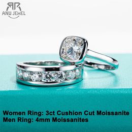 Wedding Rings AnuJewel D Color Couple Rings For Lovers Wedding Band Engagement 925 Sterling Silver Rings Set Jewelry Wholesale 231027