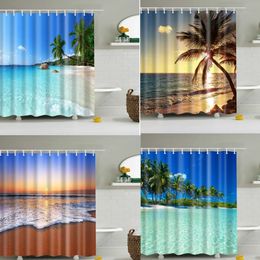 Shower Curtains Customized Blue sky Beach Shower Curtain Modern scenery print Bathroom 3D Blackout curtain Large 180x200cm for bathroom cortina 231030
