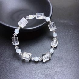 Link Bracelets Style Sale 1pcs Natural Rock Crystal Bead Bracelet Approx 9mm Genuine Semi-Precious Gem Stone Jewelry 18cm