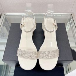 Dress Shoes Spenneooy Summer Fashion Women Solid Colour Open Toe Crystal Ankle Strap Square Heel Party Elegant Pearls Low Heeled