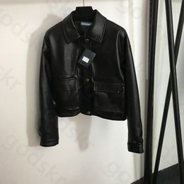 PU Leather Jacket Women Designer Lapels Leather Coat Zipper Warm Long Sleeve Button Jacket