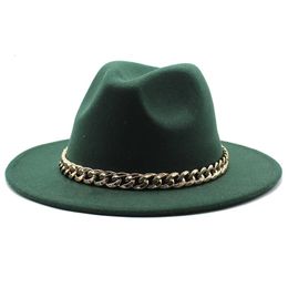 Wide Brim Hats Bucket Fedora for Women Men Thick Gold Chain Band Felted Hat Jazz Cap Winter Autumn Panama Red Luxury Chapeau Femme 231027