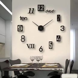 Wall Clocks 3D Roman Numeral Acrylic Mirror Clock Sticker Fashion DIY Quartz Watch Home Decoration Living Room Stickers 231030