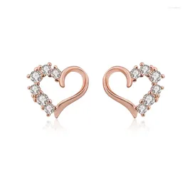 Stud Earrings 925 Sterling Silver Woman Heart Earings Trend Piercing Small Crystal Vintage Ear Cuffs For Party Women's Jewelry