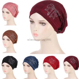 Diamonds Bow Beanies Women Muslim Hijab Baggy Slouchy Hat Cancer Chemo Cap Bonnet Hair Loss Headscarf Skullies Headwear Ski Hats