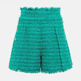 Women's Shorts Luxury Quality Vinatge Women Elegant Tweed Woolen Winter Slim