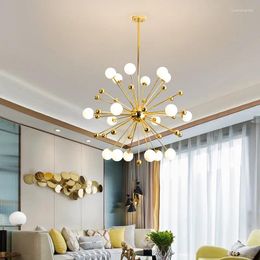 Pendant Lamps Nordic Lamp Gold Led Lights Glass Modern G4 Hanging Lustres Living Room Refectory Light Fixtures AC90-260V