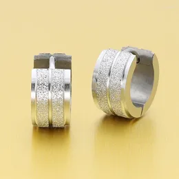 Hoop Earrings Fashion Men Women Wide 7mm Small Color Gold Black Steel Double Frosting Huggie Jewelry