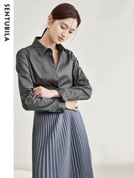 Women's Blouses Sentubila Elegant Cotton Blend Grey Shirts For Women 2023 Autumn Korean Fashion Slim Long Sleeve Womens Office Tops And