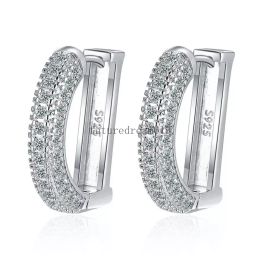 Women Earrings White Gold Plated Full Bling CZ Letter Earrings Hoops for Girls Women for Party Wedding Nice Gift