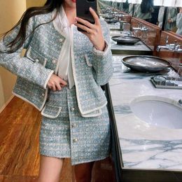 Work Dresses Women's Sets 2023 Autumn Vintage Coat Irregular Short Skirt Celebrity Small Fragrance Rough Tweed Two Piece Clothing